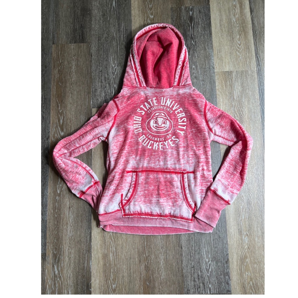 Varsity Ohio State University Hoodie Women Large Red‎ Good Burnout Acid Wash